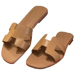 Marshalls Tan Slide Sandals with H-Strap
